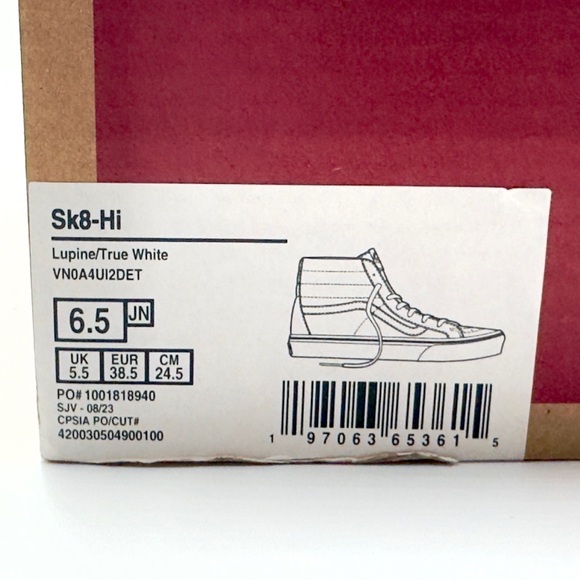 VANS Sk8-Hi Canvas & Suede Lupine & True White Womens 8, Junior 6.5 Sneakers - Picture 9 of 9